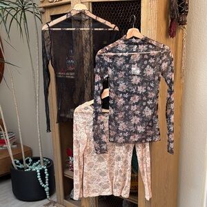 Bundle of 3 Sheer Mesh Long Sleeve Tops